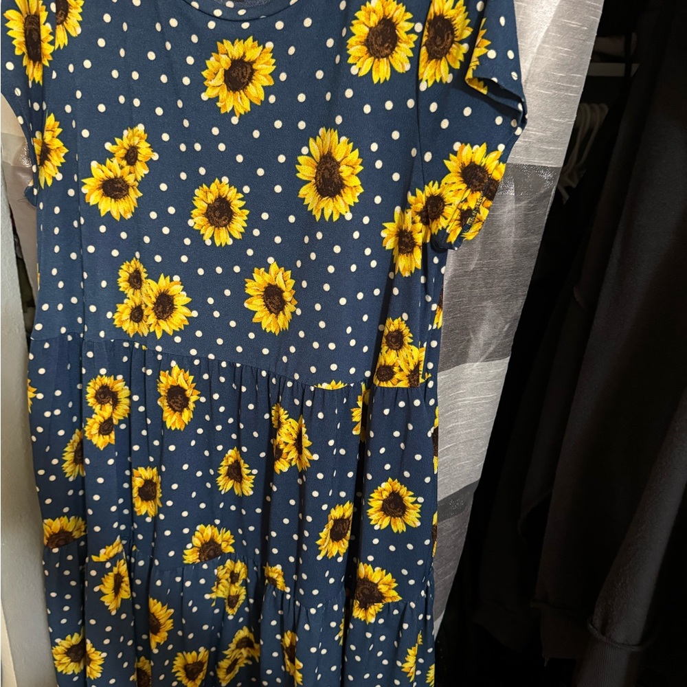 LuLaRoe Blue Sunflower Polka Dot Dress
